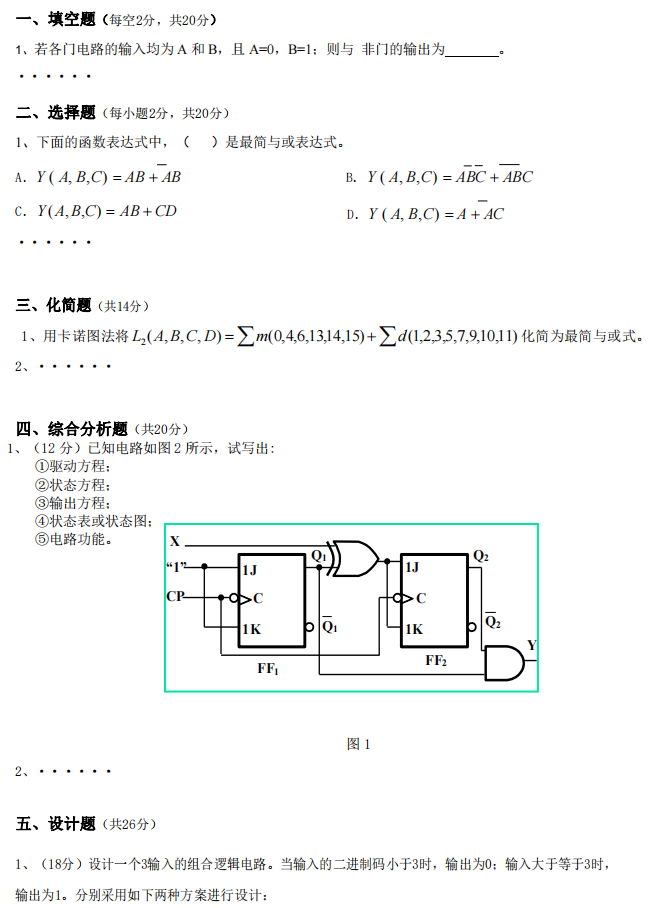 懷化學院2022年專升本數(shù)字電子技術模擬試卷 懷化學院2022年專升本數(shù)字電子技術模擬試卷